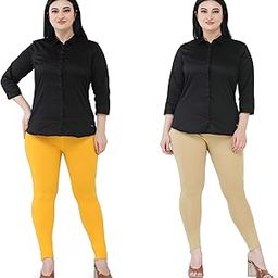 Premium Cotton Body Hugging Ankle Length Legging for Women, Soft and Comfortable Fabric with Elastic Closure, Free Size - Pack of 2pc (Fit Upto 25 to 32 Waist)- Yellow, Beige-image-69