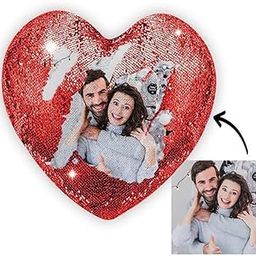 Canvas Champ Heart Magic Pillow, Reversible Personalized Photo Decorative Glitter Pillow Case| Throw Cushion Case | Home Decor, Wedding, Anniversary, Valentines (Red, Heart)-image-75