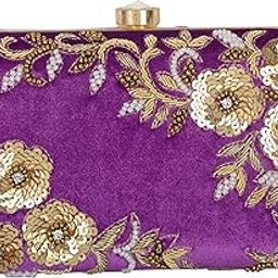 Handicraft Women's Clutch (Multi-Coloured, Purple six Flowers 7X4) …-6