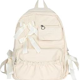LR Decor E-Shop School Backpack Fashion with Ribbin Bowknot for Teens Girls Student Backpack Beige-image-14