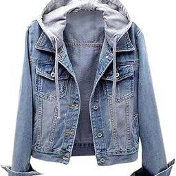 Women Denim Hoodies Coat, Ladies Solid Long Sleeve Button Pocket Jacket Outwear-image-47