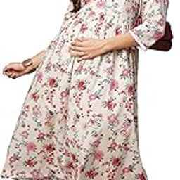 Women's Maternity Dress Cotton Feel | Midi Length Pregnancy & Feeding Dress with Zippers | Baby Shower & Nursing Gown for Women-image-34