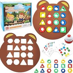 Toy Imagine Shape Matching Game for Kids | 30 Question Cards, 32 Colorful Shapes, 2 Bear Boards & Bell | Educational STEM Toy for 3+ Years | Montessori Learning Toy for Shape & Color Recognition-8