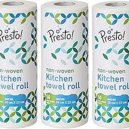 Amazon Brand - Presto! Non-Woven Reusable Kitchen Towel Roll | 50 Pulls | 150 Sheets (Pack of 3) | Size: 20 x 22 cm | White | Washable | Highly Absorbent | For Daily Use-image-25