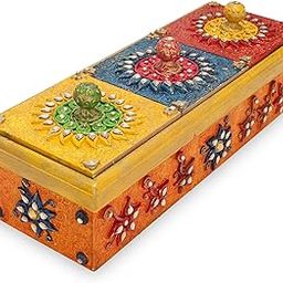 Ritwika's Wooden Decorative Multi Purpose Gift Box | Dry Fruits Container/Ornaments Storage for Gift Packing Handcrafted Box For Home Decor and Gift | Size 13 x 5 x 4 Inch (LxWxH), Set of 1 (Orange)-image-13