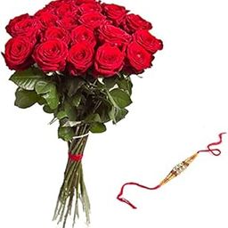 Floral Fantasy® Original Real Fresh Flower Bouquet For Rakhi Gift (Bunch Of 20 Red Roses with one Rakhi)-image-81