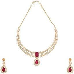 Ruby Gold Plated Ethnic Zircon Necklace Set - 421326-image-8