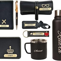 Customized Man Gift with Name & Charm, Leather Men Wallet, Passport Cover, Water Bottle, Keychain, Customised Pen | Gifts for Men | - Black-image-24