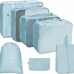 JD FRESH 7 Pieces Travel Organizer Pouch/Packing Cubes/Travel Essentials for Women Luggage/Space Saver Bags for Clothes/Toiletry Kit/Underwear/Makeup Kit/Travelling/Travel Accessories(Light Blue)-64