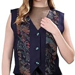Navy Blue Woolen Waistcoat with Contrast Printing-image-8