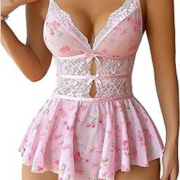 LUXZII Women Sexy Babydoll Sleepwear Lingerie Night Dress, Women's Babydoll Nightwear Honeymoon Babydoll Ladies Dresses for Birthday Gift, Honeymoon, Valentine (Sky Blue)-image-75