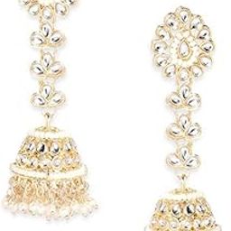 22K Gold-Plated Kundan Studded Pearl Beaded Long Jhumka Earrings For Women-image-85