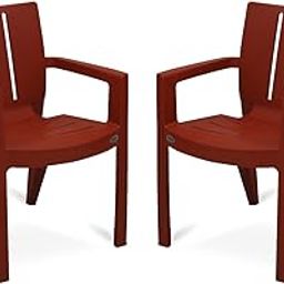 SKYGLAMOUR Supreme Kent Plastic Arm Chair | Modern Arm Plastic Chair for Home | Garden | Office | Indoor&Outdoor Use | Designer Plastic Chair For Garden | Plastic Chair set of 2 | Color: Almond Red; Set of 2 Chair-image-56