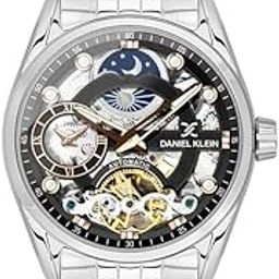 Black Skeleton Men's Analog Watch With Metallic Strap - DK.1.13855-5-picture-35