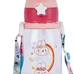 KIDS BASIC Deer Horn Sipper with Straw | Soft Silicone BPA Free Water Bottle with Shoulder Strap, 600 ml (Pink)-image-74
