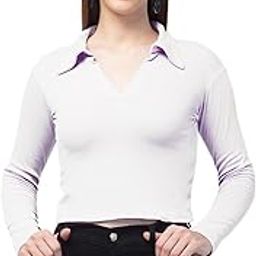 Ribbed Polo Collar Extended Sleeves Tops for Women-image-2