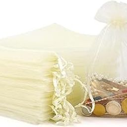 DMS RETAIL Net Fabric Drawstring Pouch for Dry Fruits Packing, Organza Shagun Potli, Wedding Party Favor Gift Bags 7X9 CMS 30 PCS (OFF WHITE)-image-76