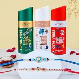VOKKA Rakhi Gift for Brother – 3 Unisex Deodorants 150ml Each Gym + Office + Travel Vibes with 2 Rakhis | Ocean Eye Rakhi & A Vibrant Raksha Sutar | Raksha Bandhan Combo Set for Bhaiya & Bhabhi-image-13