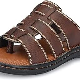 Men's Sandals |Classical Thong Lightweight Quick-dry Flip Flops | Secure Hook & Loop Closure | Comfortable Close Strap | Heavy Density for Arch Support Comfort, Hand Stitched Chappal (3663)-99
