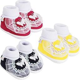neska moda 6 To 12 Months Baby Girls Pack of 3 Pair Cotton Butterfly Frill Baby Booties-picture-12