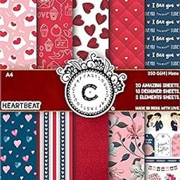 Craftastique 250 GSM Heartbeat Love Scrapbooking Paper-Pack (Multicolour, 20 Sheets, A4) Decorative Pattern Paper for Art and Craft DIY Greeting Card Paper Texture Sheets Scrapbook Sheets-image-83