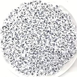 INDIKONB Alphabet Letter Round Beads 6mm | Colorful Alphabet Beads for Bracelets | Round Letter Beads for Jewelry Making, DIY Crafts, and Personalized Accessories | 650 Beads (White Black)-image-2