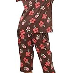 Women's Cotton Bedtime Capri Set | Nightsuit Set | Round Neck Top & 3/4th Length Pyjamas | Comfortable Lounge Wear/Nightdress-image-9