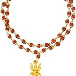 ASTRODIDI Brass Lord Shiv Trishul Om Pendant With Rudraksha Cap Mala (Brown and Golden Color)-picture-16