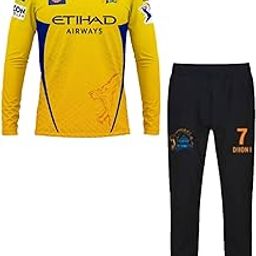 CSK ms Dhoni 7 Official chennai Cricket Team Jersey with Black Shorts 2024/25 for Boys and Men and Kids-24