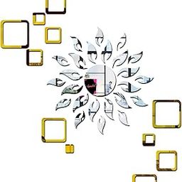 Bikri Kendra Ind - Sun Silver with 12 Square Golden Mirror Stickers for Wall, Mirror Stickers for Wall, Acrylic Stickers, Wall Stickers for Hall Room, Bed Room, Kitchen.-26