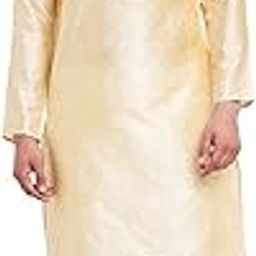 (Since 1958 Men's Golden Bronze Jacquard Silk Kurta & Churidaar Pyjama-image-49