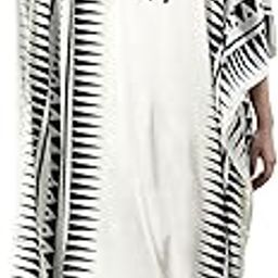 Women's Printed V-Neck Long Sleeves Satin Kaftan JKSB_008_White-picture-17