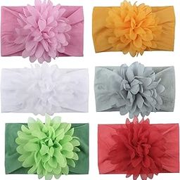SYGA Pack of 6 Baby Headbands Nylon Flower Soft Stretchable Hairband for Newborn Infant Toddler Kids For 0-3 Year (Multicolor)-image-2