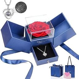 HASTHIP® Eternal Rose Necklace for Women Girls Creative Preserved Rose Flower Gift for Women Creative 'I Love U' Projection Necklace Gifts for All Ladies on Birthday Christmas Valentines Day-image-11