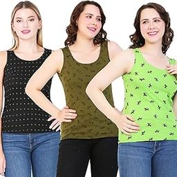 Women's Super Combed Cotton Rib Fabric Slim Fit Tank Top-Pack of 3-image-85