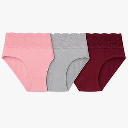 Lady Rest Women’s Cotton Hipster Panty Pack of 3 (Pink, Grey, Maroon) | Elegant Lace Waistband | Soft Stretch Fabric | Seamless Full Coverage Innerwear-image-54