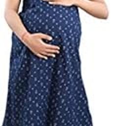 Women's Short Length Denim Blue Anchor Printed Maternity/Feeding/Nursing Dress-6