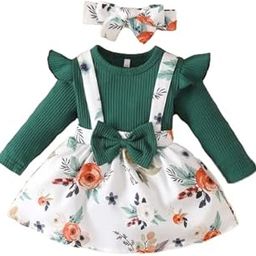 Baby Girls Modal Fabric Digital Printed Floral Stretchable Green 2pc Dungaree Dress-image-1