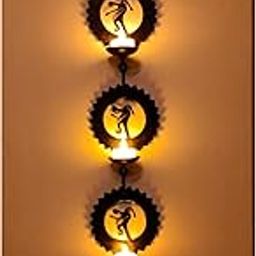 G CRAFTS Dhokra Art Wrought Iron Wall Hanging Tea Light Holder Set: Timeless Tribal Craftsmanship for Home Décor, Corporate Gifting, and Festive Illumination! Set of Five in Elegant Black Finish-image-11