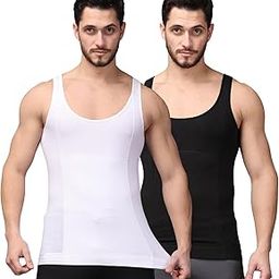 Comfortable Cotton Gynecomastia Compression Shirts for Men Tummy Tucker Undershirts Vest for Man Slimming Body Shaper Inner Stretchable Abdomen Slim Men Vest - Pack of 2 - Black & White-image-23