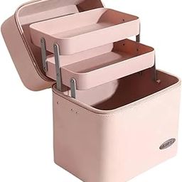 7Seas Luxury Leather Makeup Organizer Box for Women – 3-Layer Cosmetic Storage Case with Trays, Portable Toiletry Bag for Skincare, Beauty Essentials & Travel Use (Blush Pink, 26x25x19 cm)-9