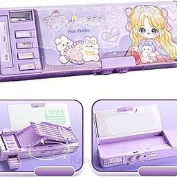 Ranjkri Multifunctional Geometry Lock Pencil Box for Kids, Students, Boys & Girls, Magnetic & Passworld Lock Compass Box, Sweet Princess Theme School Return Gifts (Sweet Princess Purple)-image-71