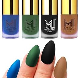 MI FASHION Velvet Matte Nail Polish Sets Long-Lasting & Waterproof 9.9ml Unique Color Navy Blue, Green, Black, Dark Nude (Pack Of-4)-image-37