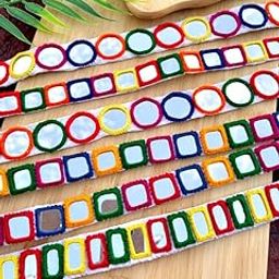 Decorative Mirror Work Belt Multicolor Circle/Square Pattern, Traditional Indian Style, Navratri Handmade Jewellery, Kamar Band, Waist Belt-image-99
