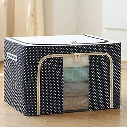 PEGEO Large Capacity Clothes 66 Liter Storage Bag Organizer with Thick Fabric Visible Steel Frame, Foldable Clothes Storage Box, Saree and cloth Organisers Storage for Wardrobe Pack of 1, multicolour-image-8