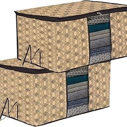 Kuber Industries Underbed Storage Bag | Clothes Storage Bag | Blanket Cover with Clear Window | Zipper Closure & Handle Cloth Organizer | Check-Design | Large | Pack of 2 | Coffee-5