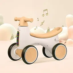 R for Rabbit Speedster Glider Push Ride on Car for Kids Baby Balance Bike with Music and LED Lights Scratch-Free Wheels Toy Storage Space for 1-4 Years Boys Girls, Weight Capacity Up to 20Kgs (Beige)-image-25