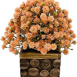 Tdas Artificial Flower Plants Leaves Wooden Potted Flowers Home Decor Greenery Eucalyptus Small Faux with Pot for Indoor Shelf Desk Bathroom Bedroom Office Decoration (Peach)-image-95