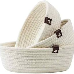 3Pcs Round Small Woven Baskets Set Bowl Desktop Sundries Cotton Rope Baskets White-28