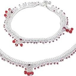 "Silver-Plated Red Beads Anklet for Women – Ethnic Pair of Payal"-image-71